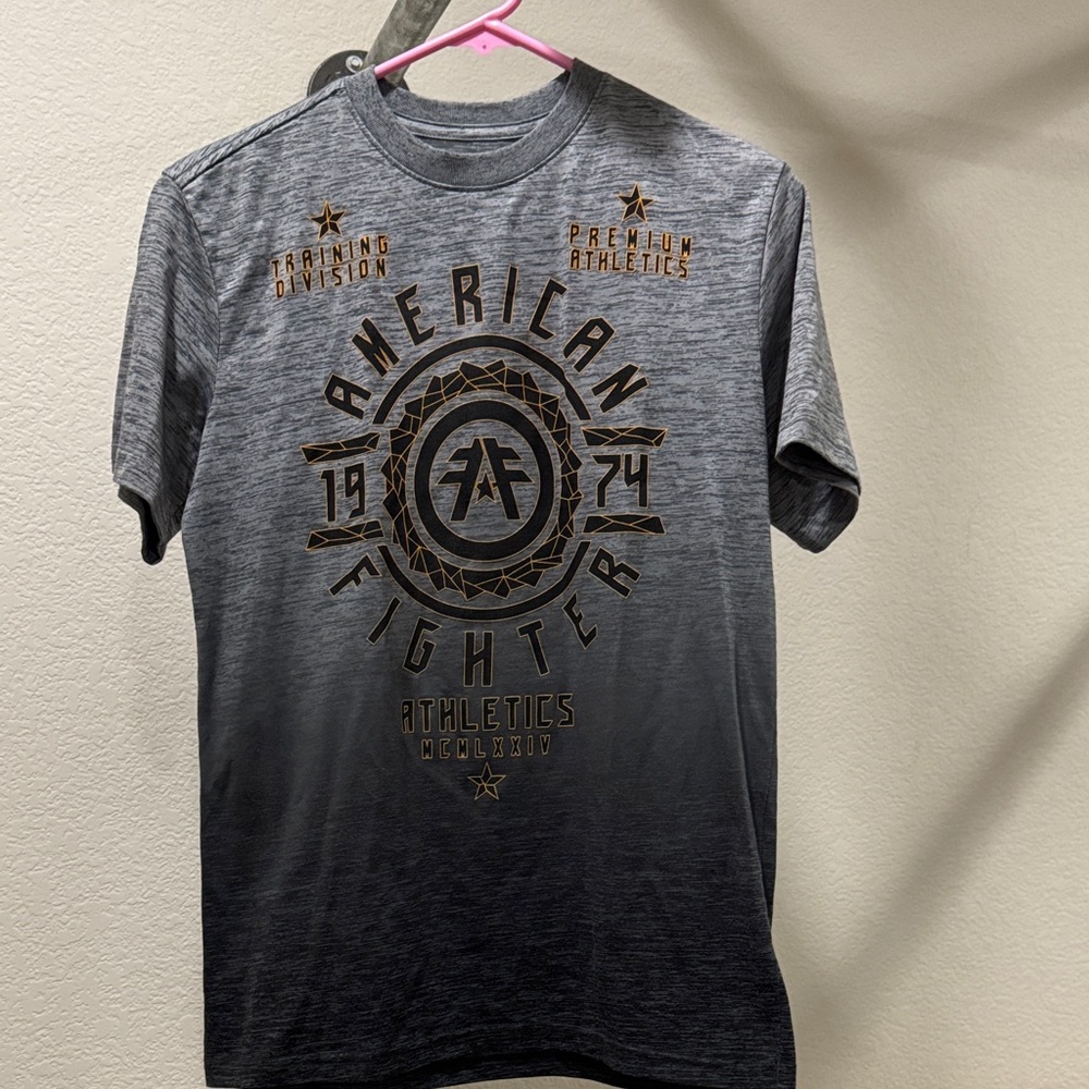 American Fighter Youth Gray-to-Black Ombre Tee with Gold Crest